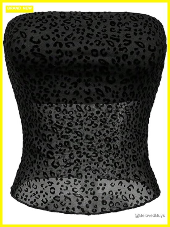 Tops - Leopard Mesh Strapless Tube Top Bandeau Crop Tops Night Out